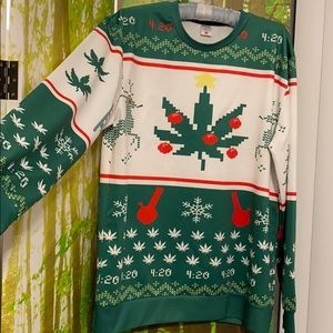 Ugly Christmas sweater weed 420 pot print top
